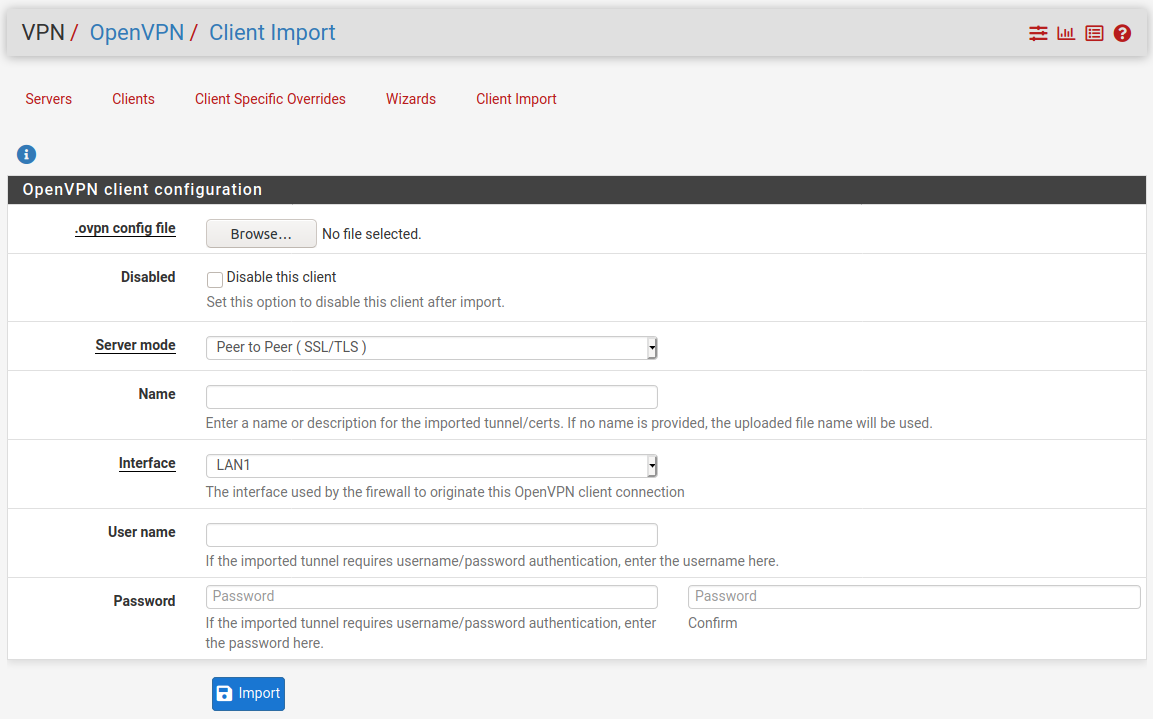 OpenVPN Client Import Screenshot