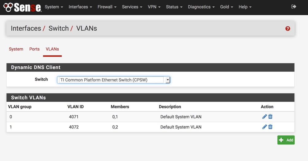 Interfaces > Switch > VLANs (1)