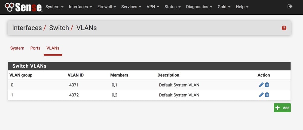 Interfaces > Switch > VLANs