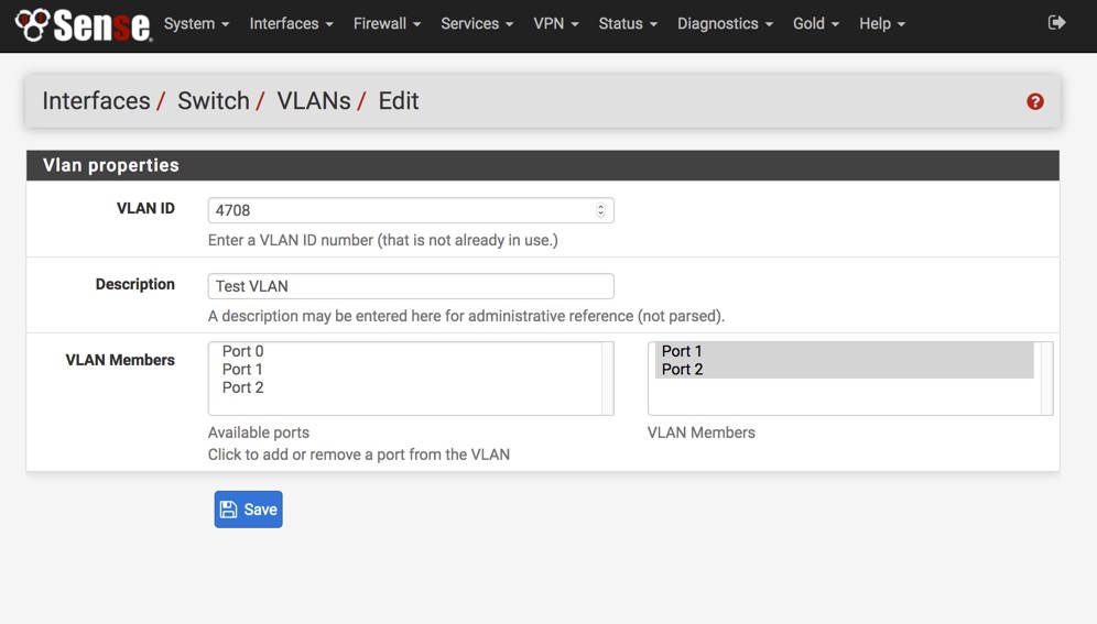 Interfaces > Switch > VLANs > Edit