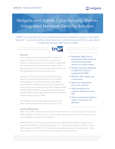 Front page preview of TNSR and Fidelis CyberSecurity Deliver Integrated Network Security Solution Solution Brief