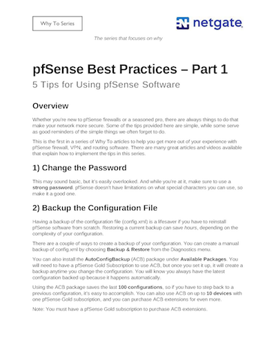 Front page preview of pfSense Best Practices – Part 1 Technical Paper