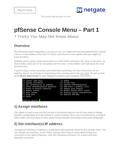 Front page preview of pfSense Console Menu – Part 1 Technical Paper